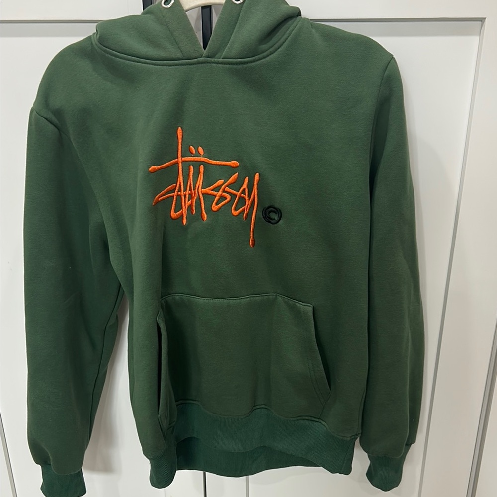 ❌SOLD❌Stussy Green Hoodie with Orange Logo